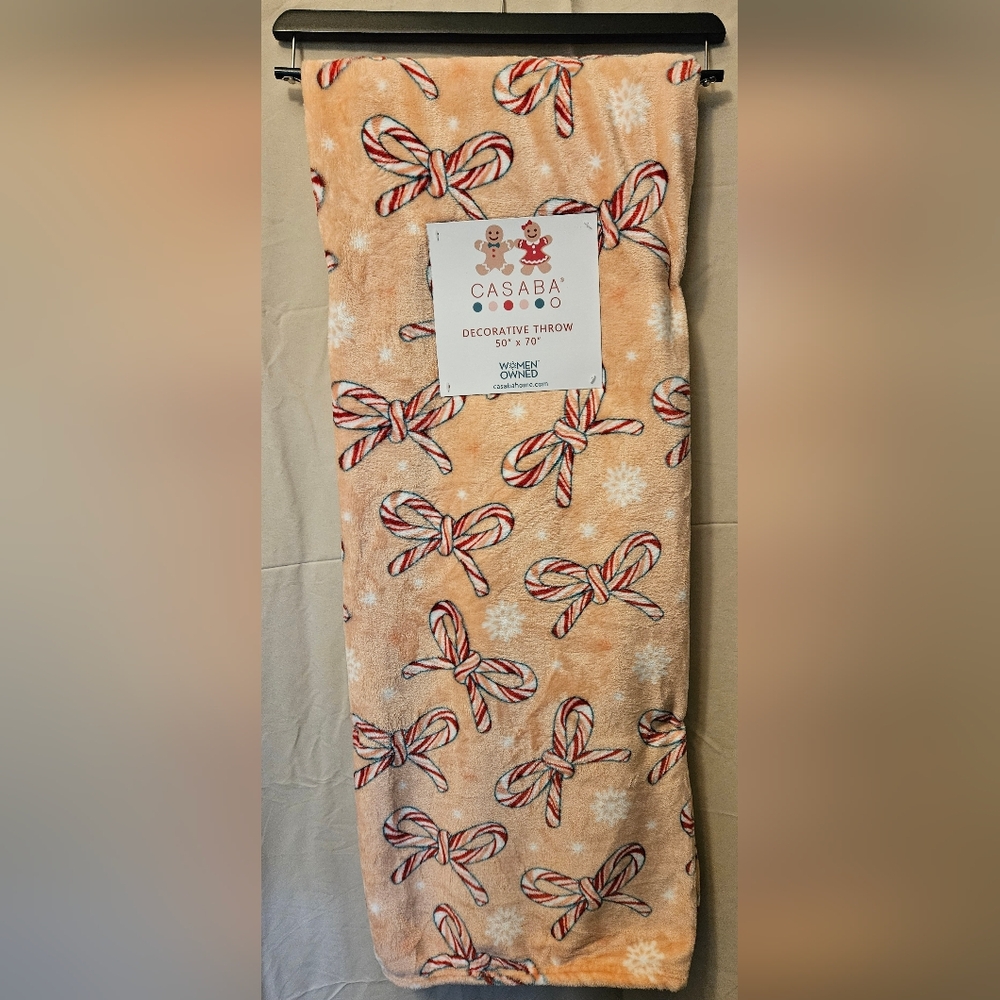 Candy Cane Bows And Snowflakes Throw Blanket NWT